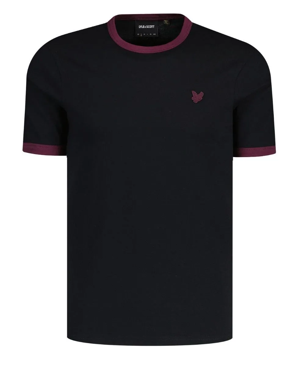 Lyle & Scott Ringer Crew Neck T-Shirt Jet Black/Burgundy