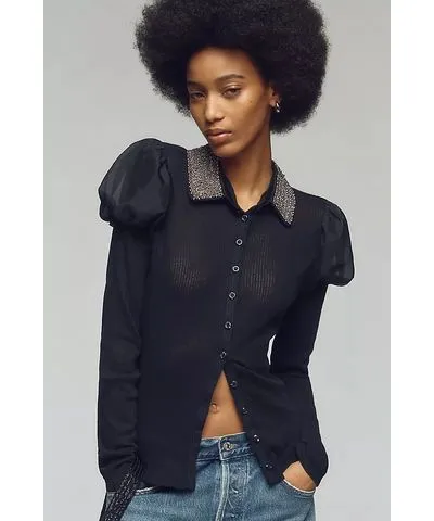 Maeve Puff-Sleeve Buttondown Shirt