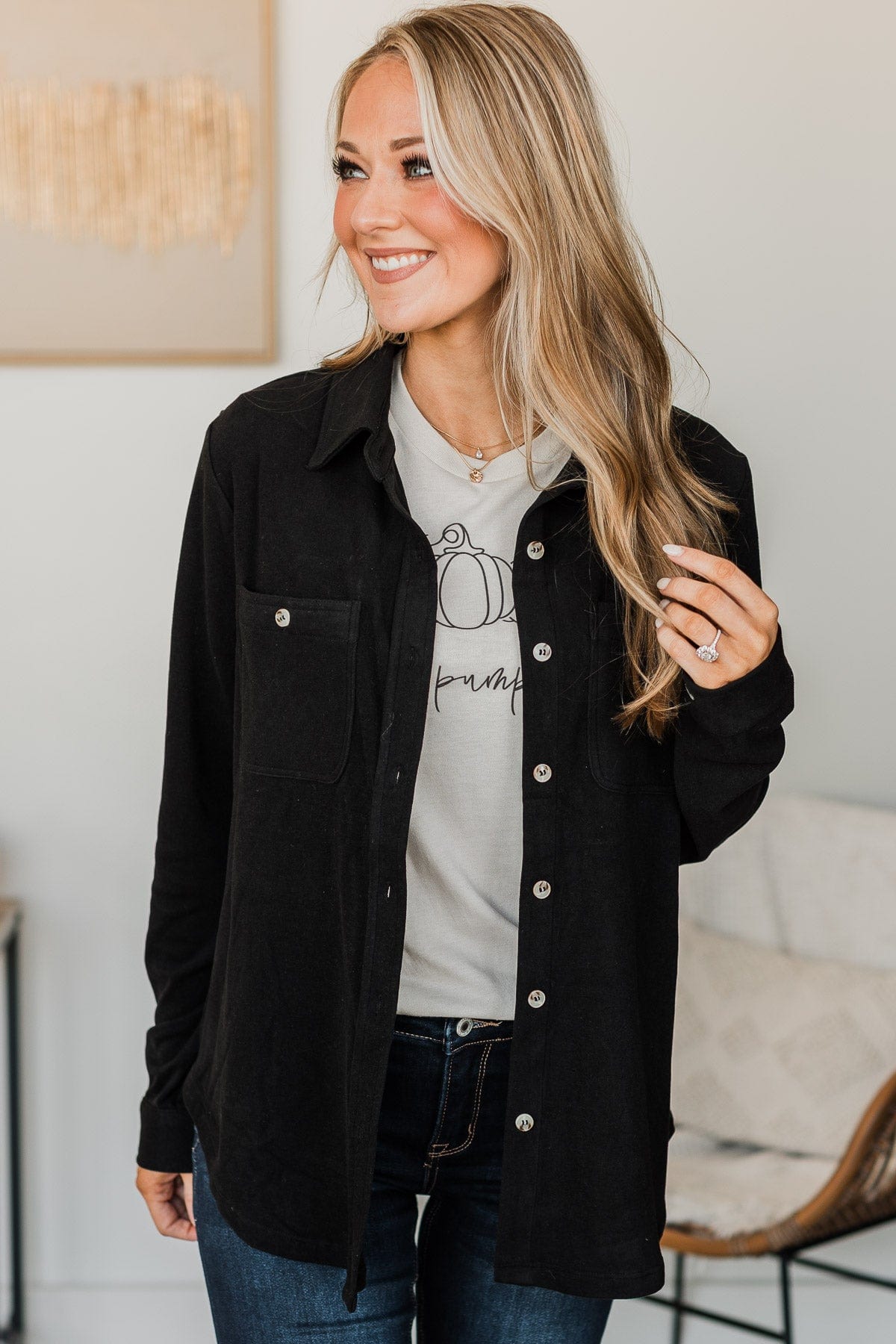 Meet You Outside Shirt Jacket- Black