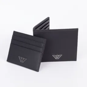 Mens Black Metal Badge Wallet And Card Holder Gift Set