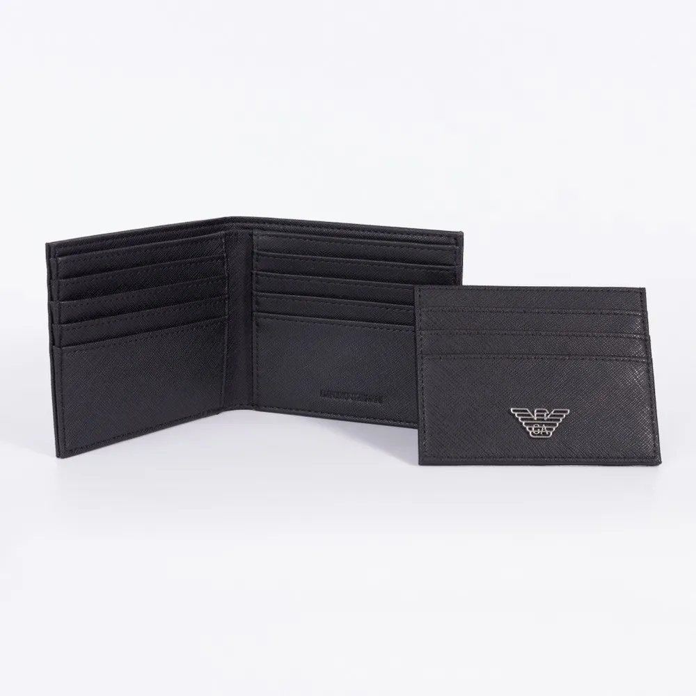 Mens Black Metal Badge Wallet And Card Holder Gift Set