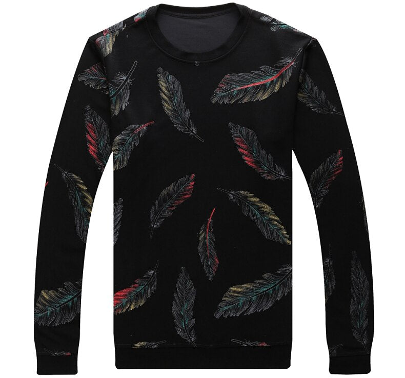 Men's Casual O Neck Feather Pattern Standard Wool Pullover Sweater