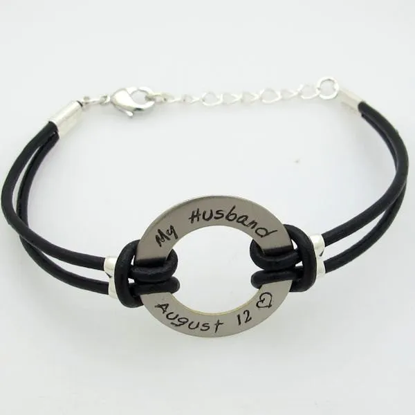 Mens Personalized Leather Wristband - Gift for Husband