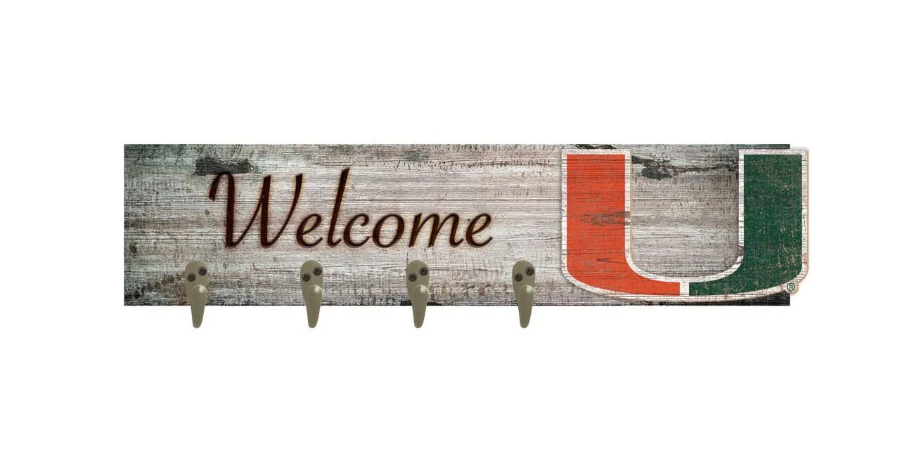 Miami Hurricanes Welcome Coat Hanger - 6 x 24