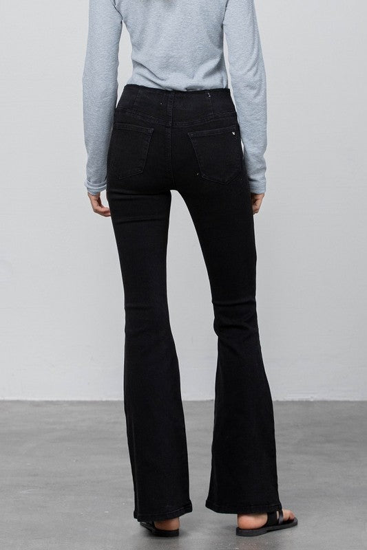 Mid Rise Banded Wide Flare Jeans