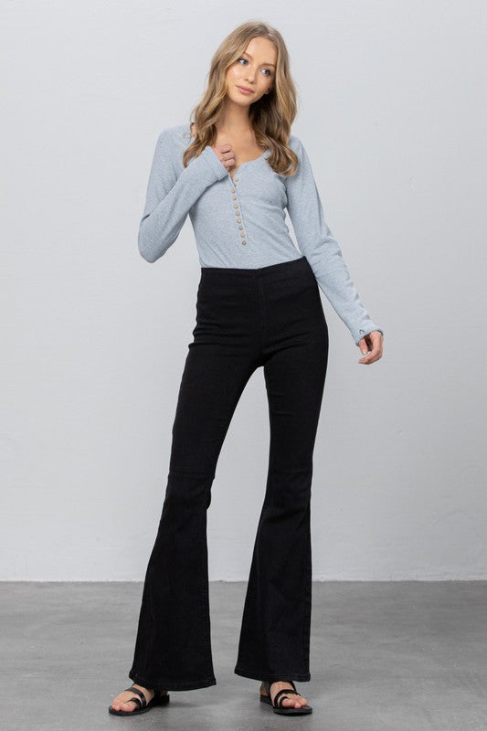 Mid Rise Banded Wide Flare Jeans