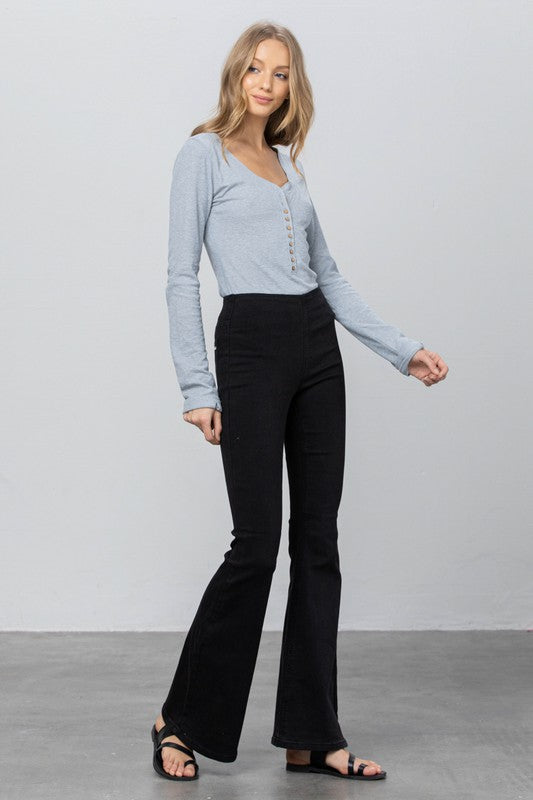 Mid Rise Banded Wide Flare Jeans