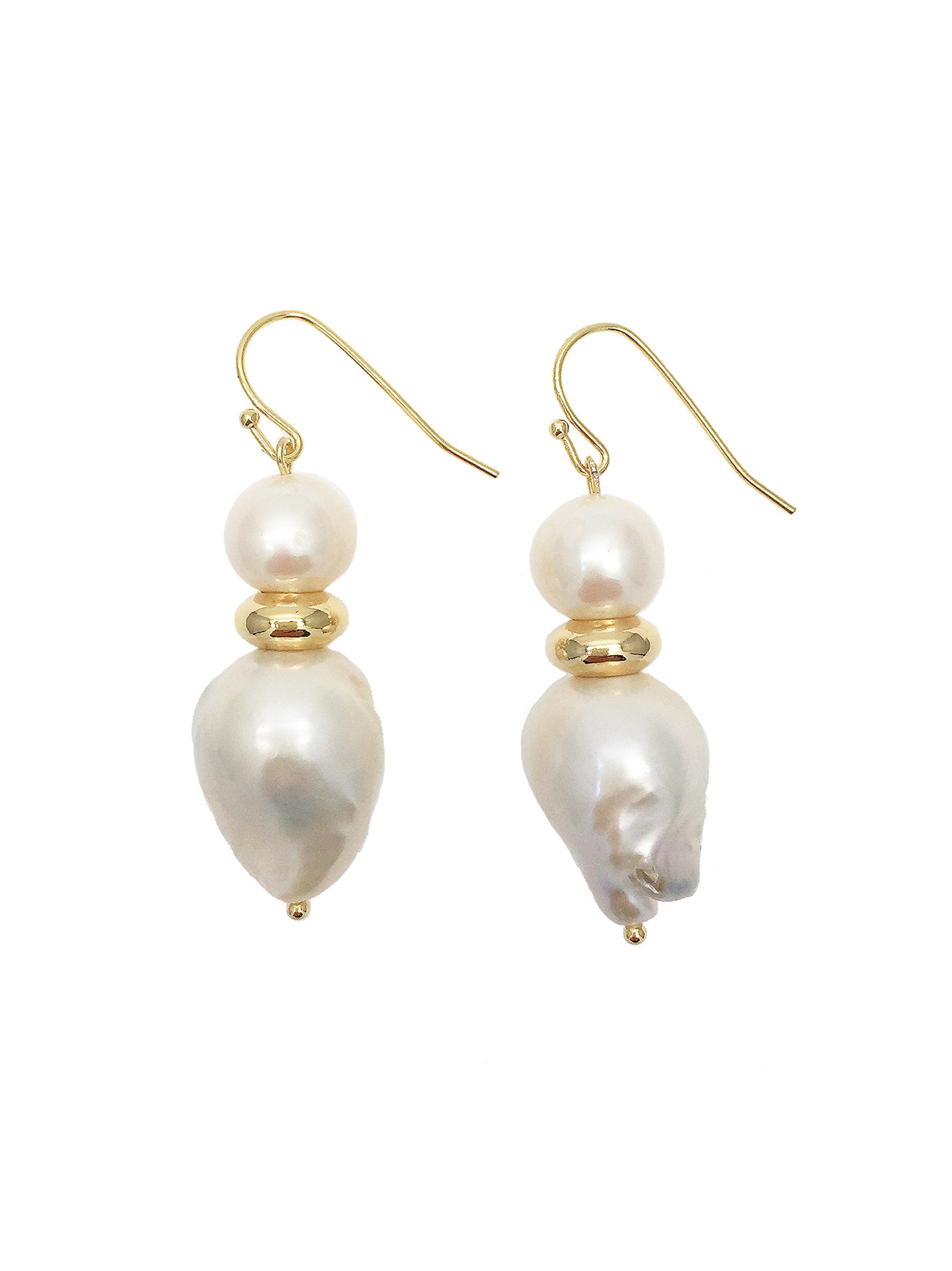 Natural Baroque Pearls & Round Freshwater Pearls Drop Earrings ME073