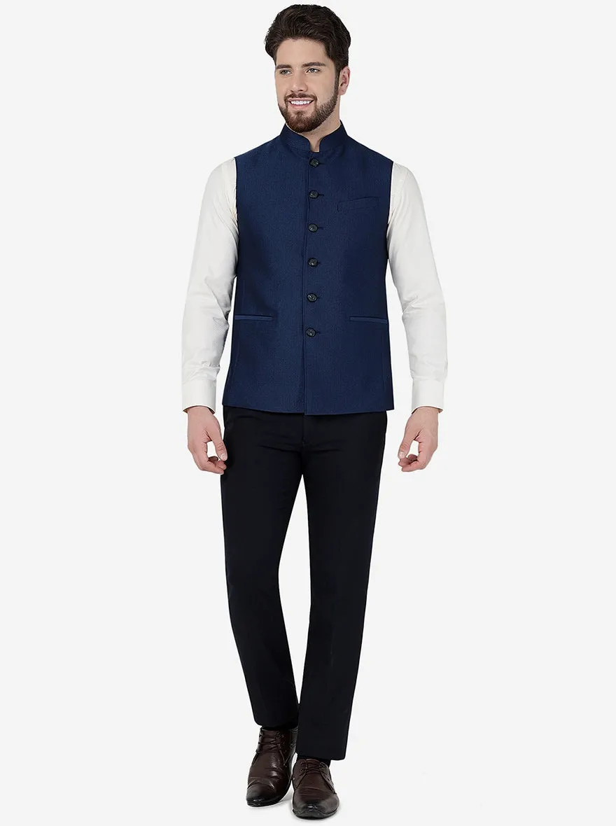 Navy Blue Checked Regular Fit Modi Jacket | JadeBlue