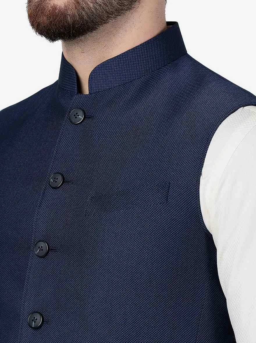 Navy Blue Checked Regular Fit Modi Jacket | JadeBlue