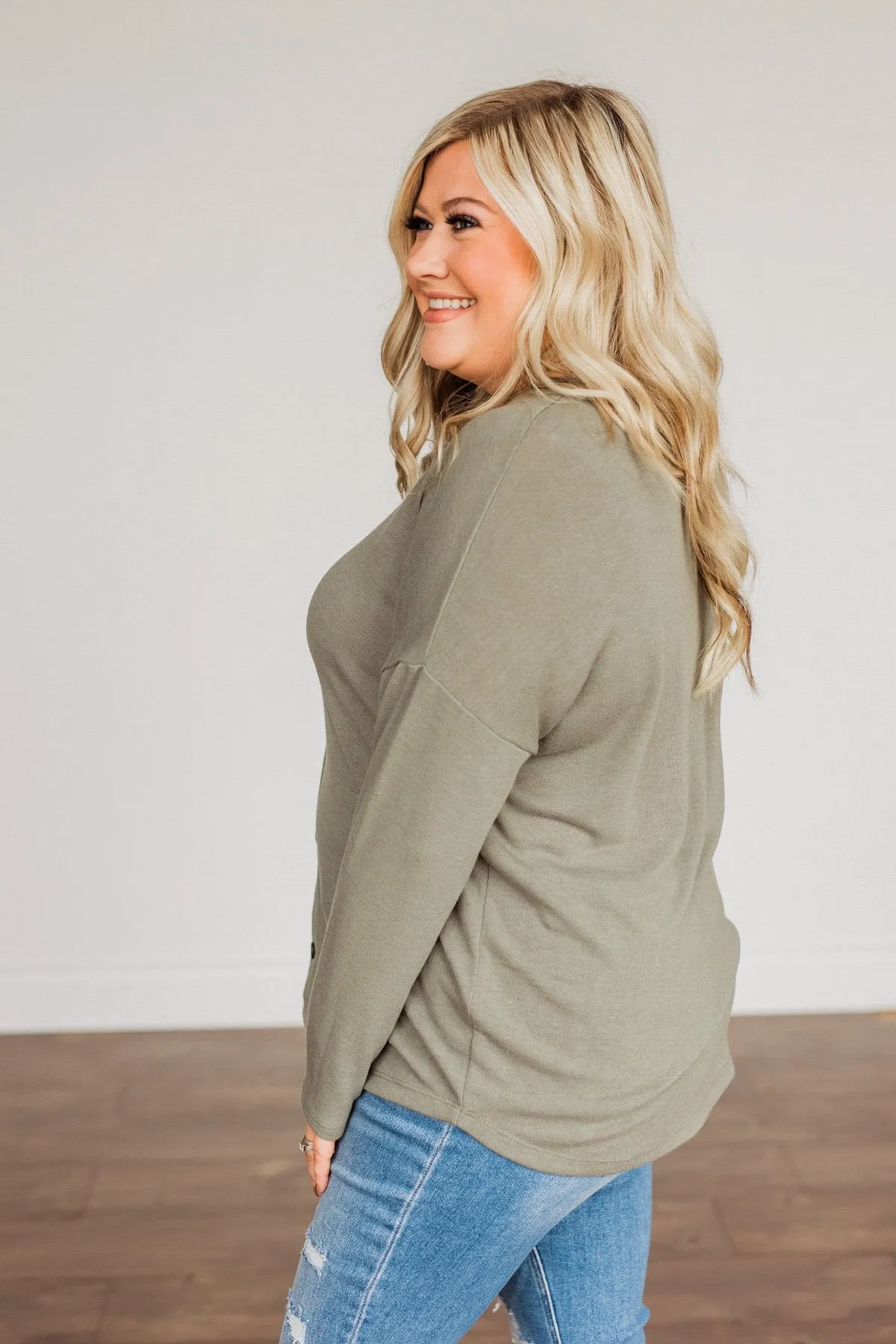 No One Like Me Long Sleeve Button Top- Olive