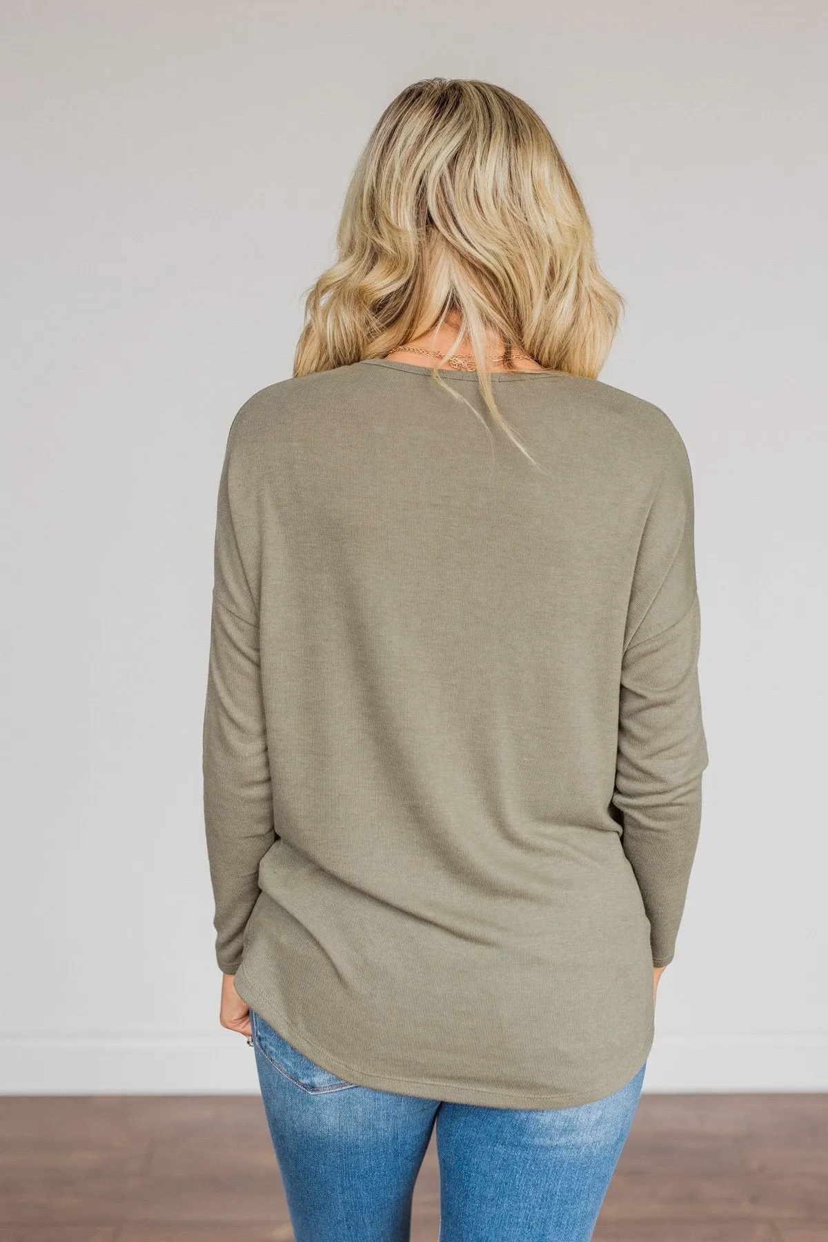 No One Like Me Long Sleeve Button Top- Olive