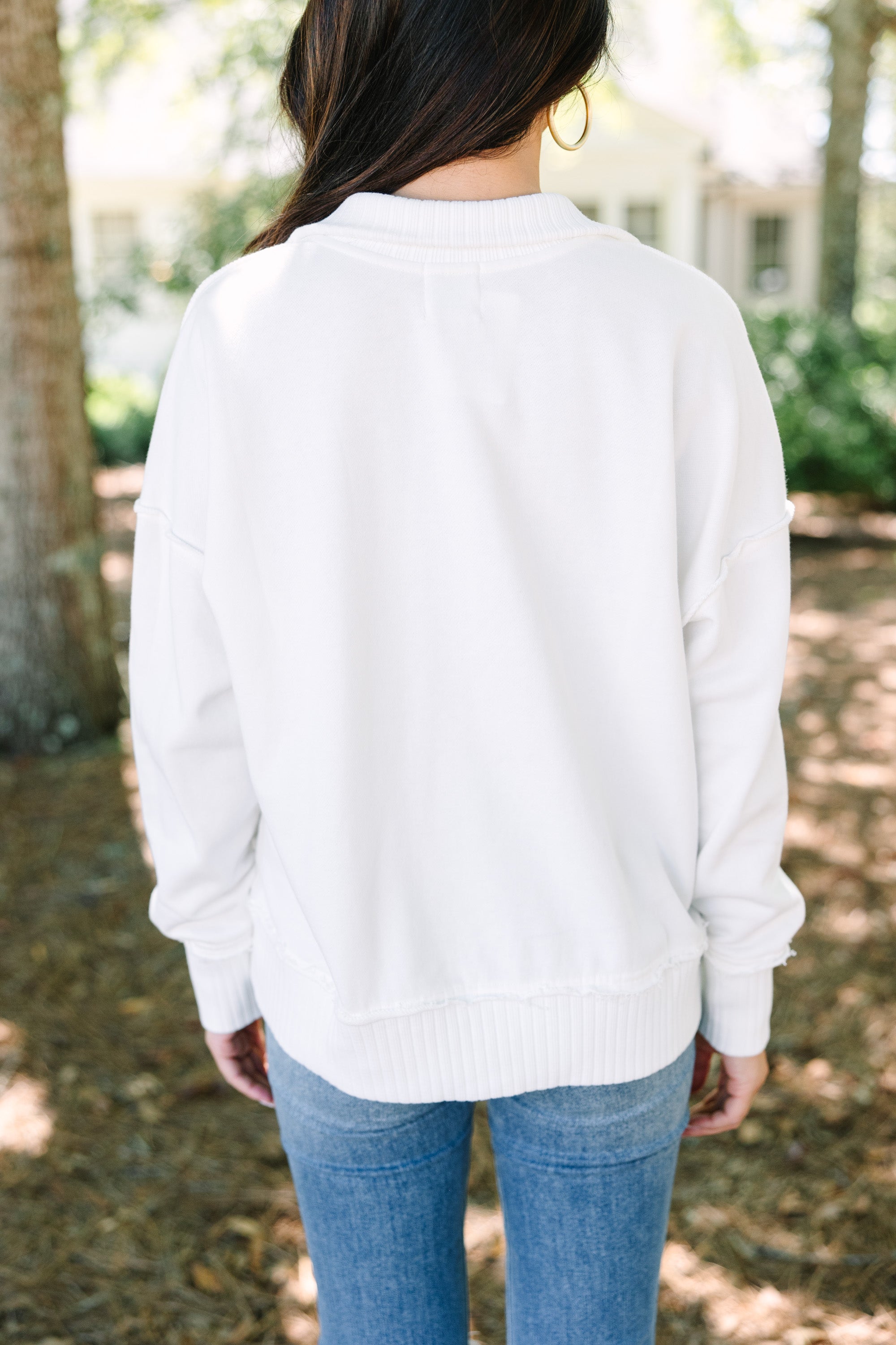 On The Move Ivory White Partial Button Down Pullover