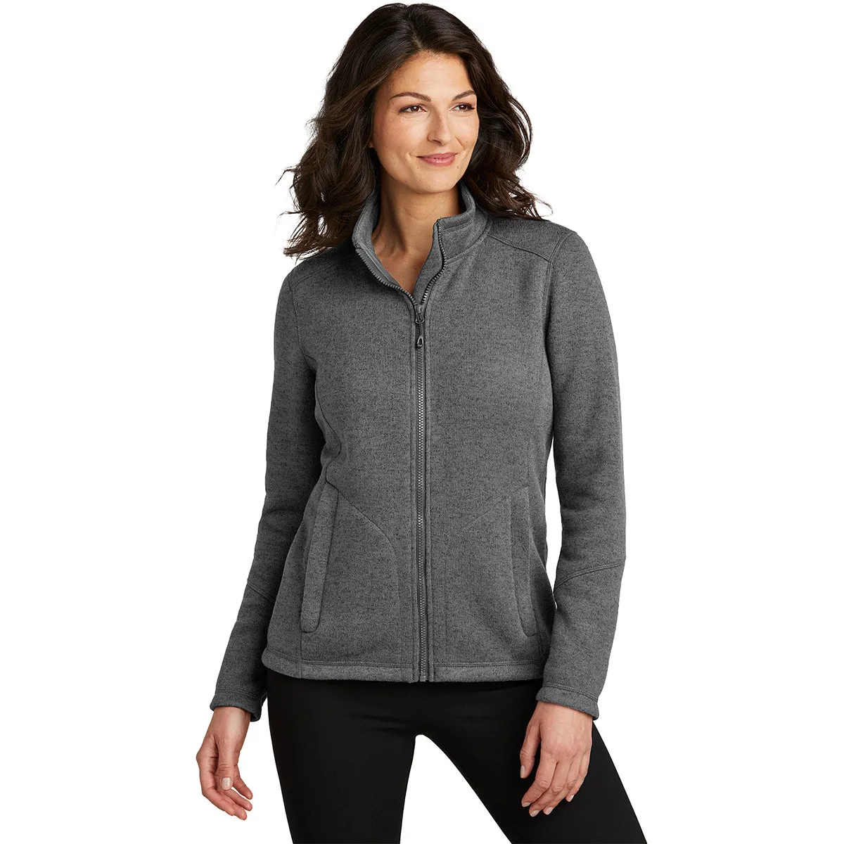 Port Authority Women's Grey Smoke Heather Arc Sweater Fleece Jacket