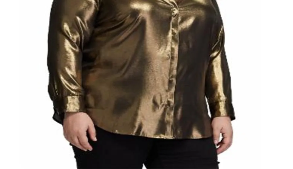 Ralph Lauren Women's Metallic Satin Shirt Yellow Size 1X