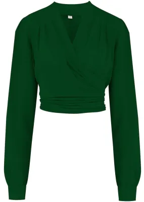 Rock N Romance Darla Long Sleeve 40's Wrap Blouse Green