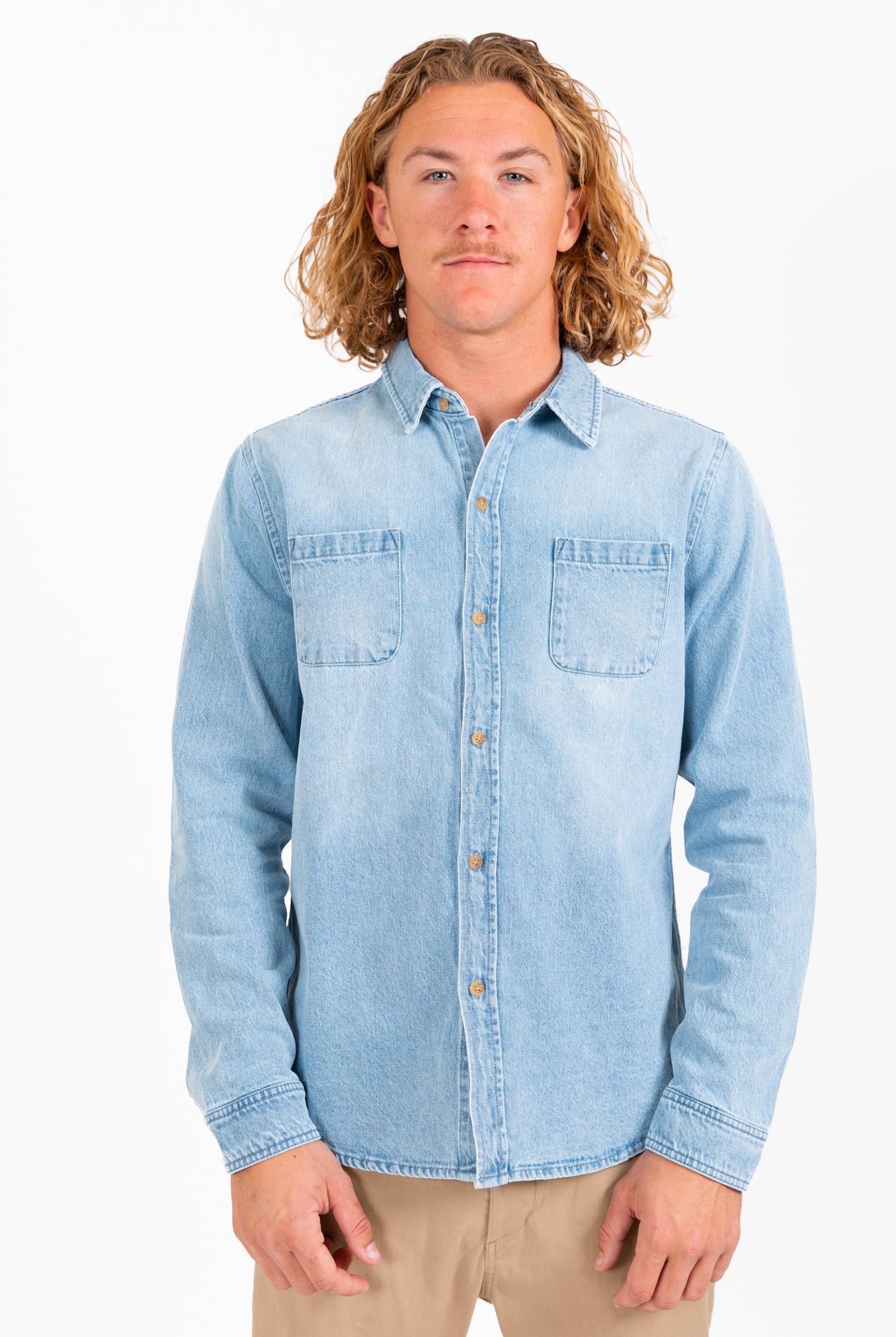 Rusty USA Duro Long Sleeve Denim Shirt Ash Blue ASH BLUE