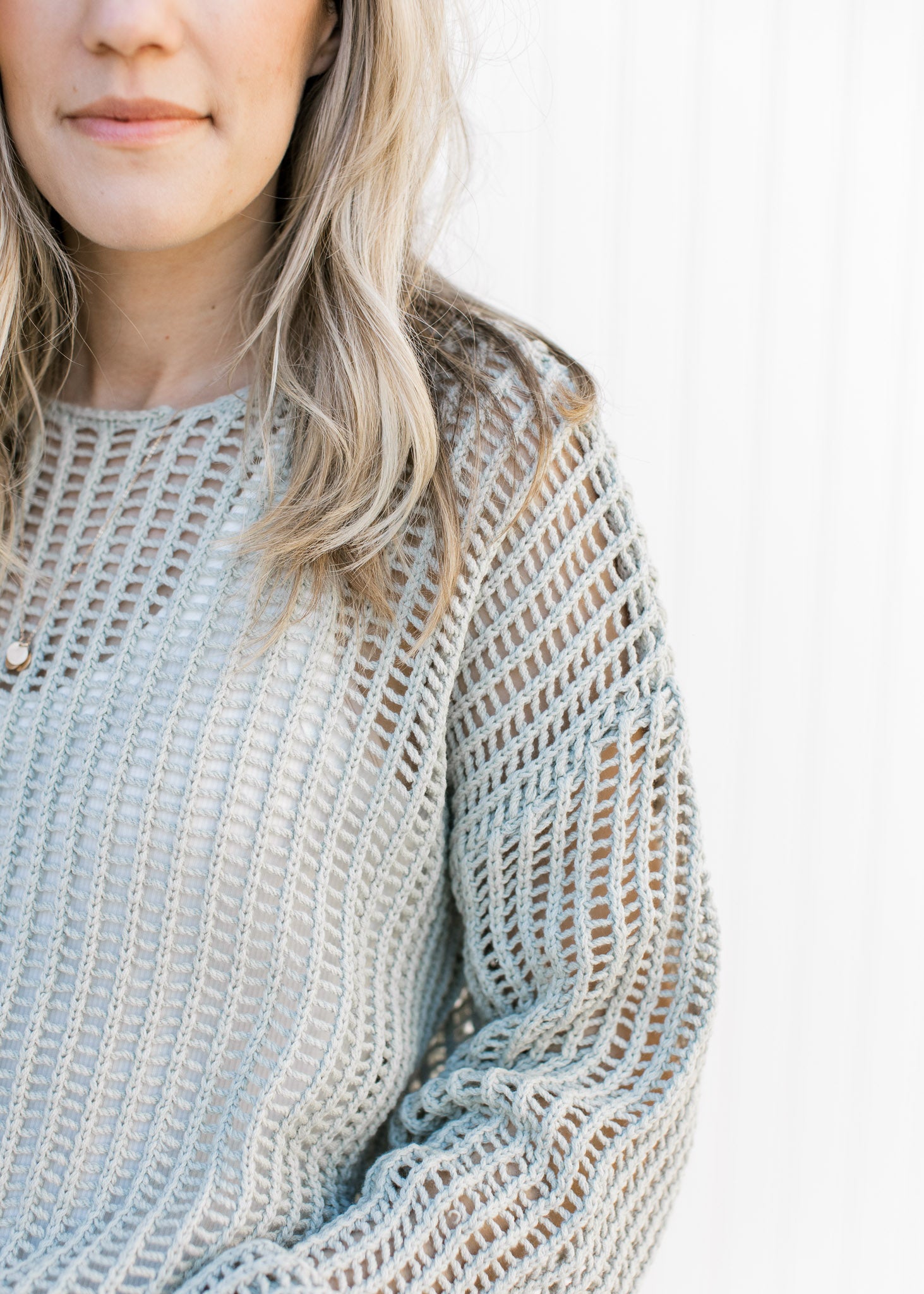 Sage Open Weave Top