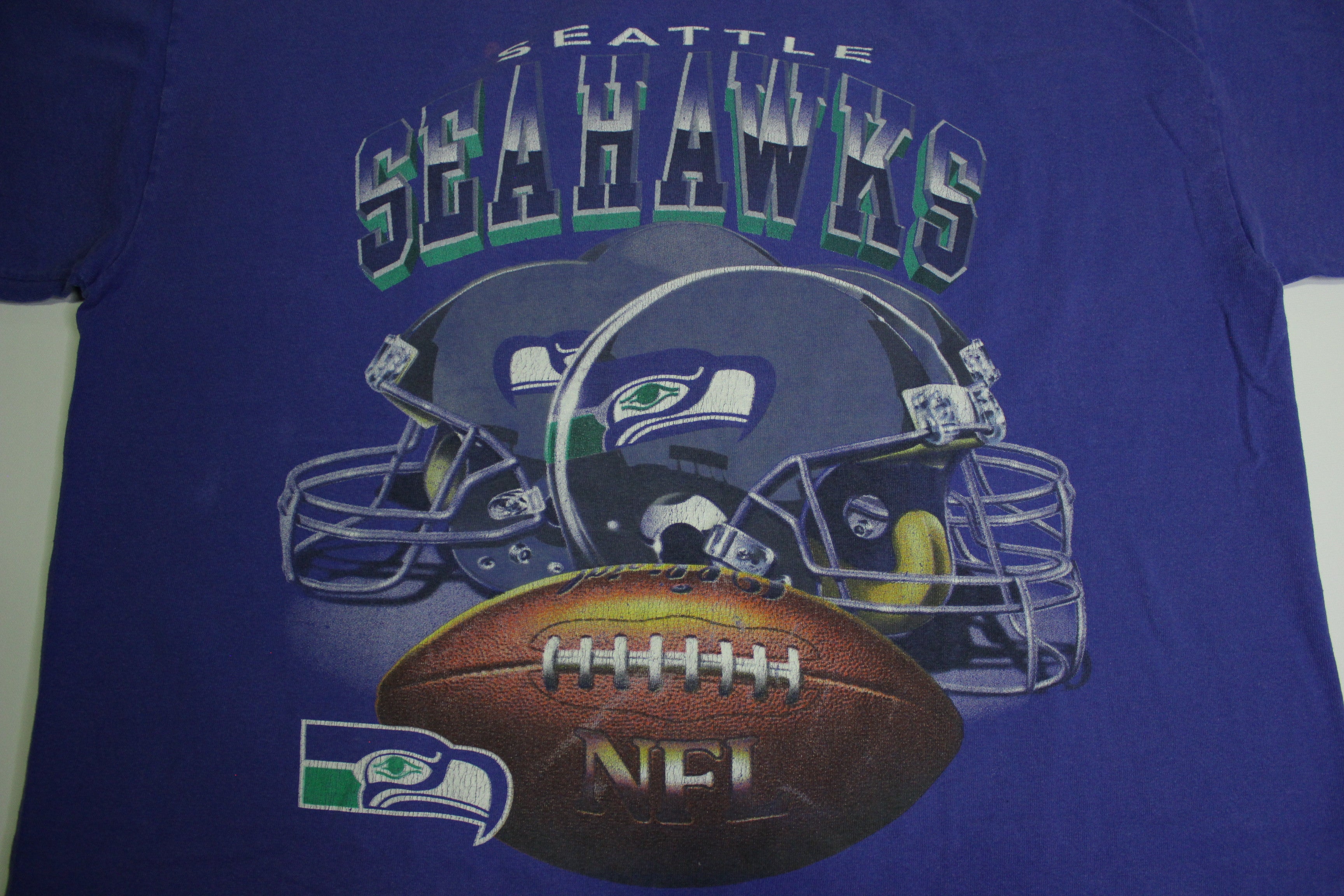 Seattle Seahawks Vintage 90's Dynasty Dual Helmet NFL Football T-Shirt