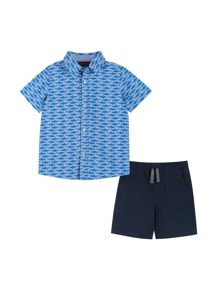 Short Sleeve Buttondown Set - Blue Shark