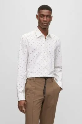 Slim-fit shirt in printed stretch cotton