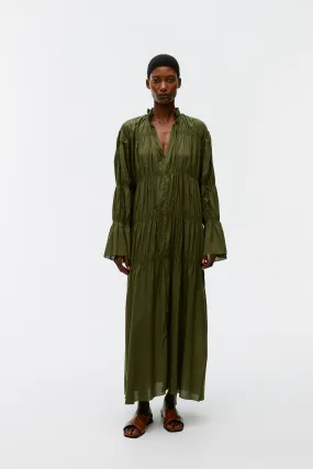 Smock Maxi Dress - Long sleeve - Long - Dark Green - Ladies | H&M GB