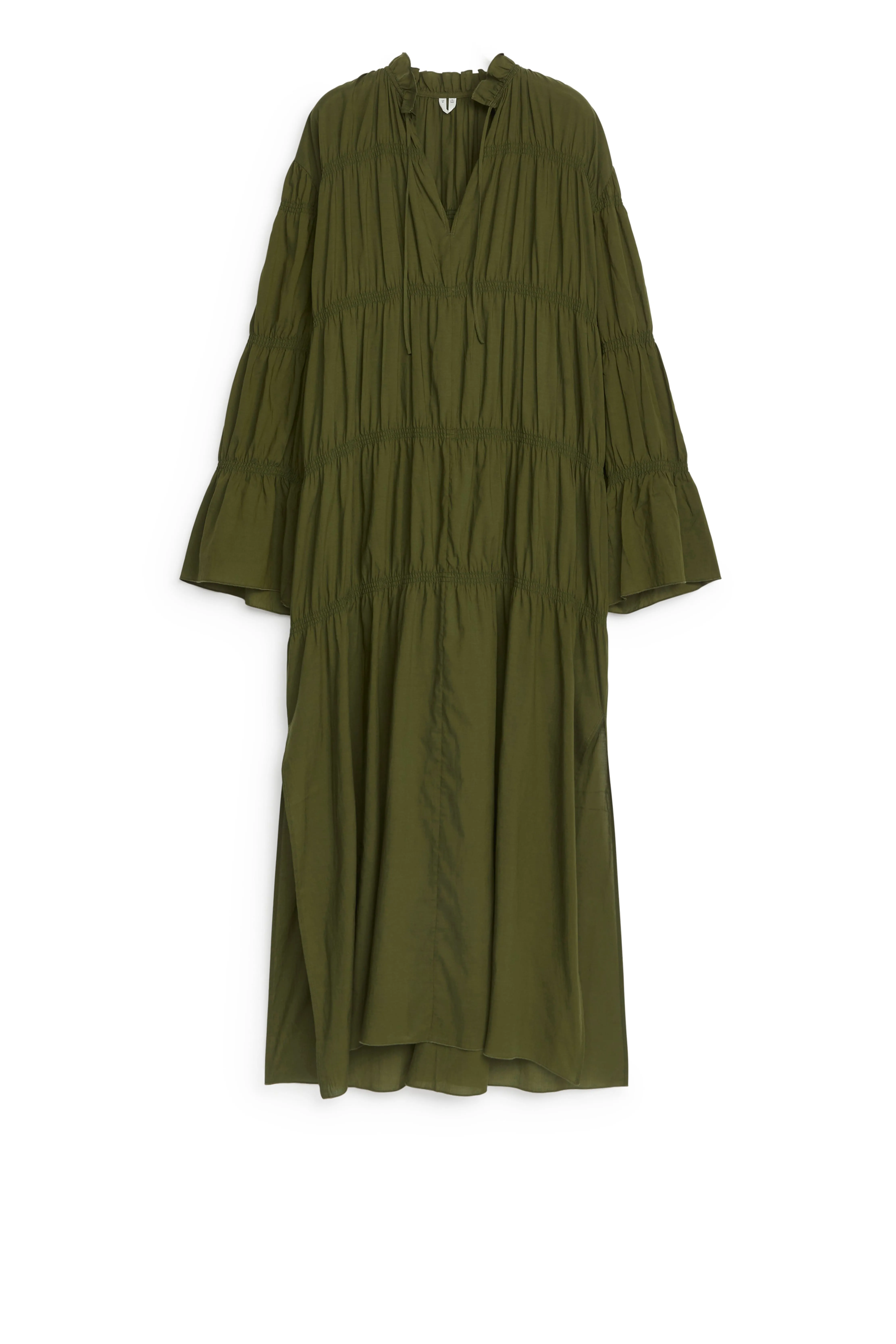 Smock Maxi Dress - Long sleeve - Long - Dark Green - Ladies | H&M GB