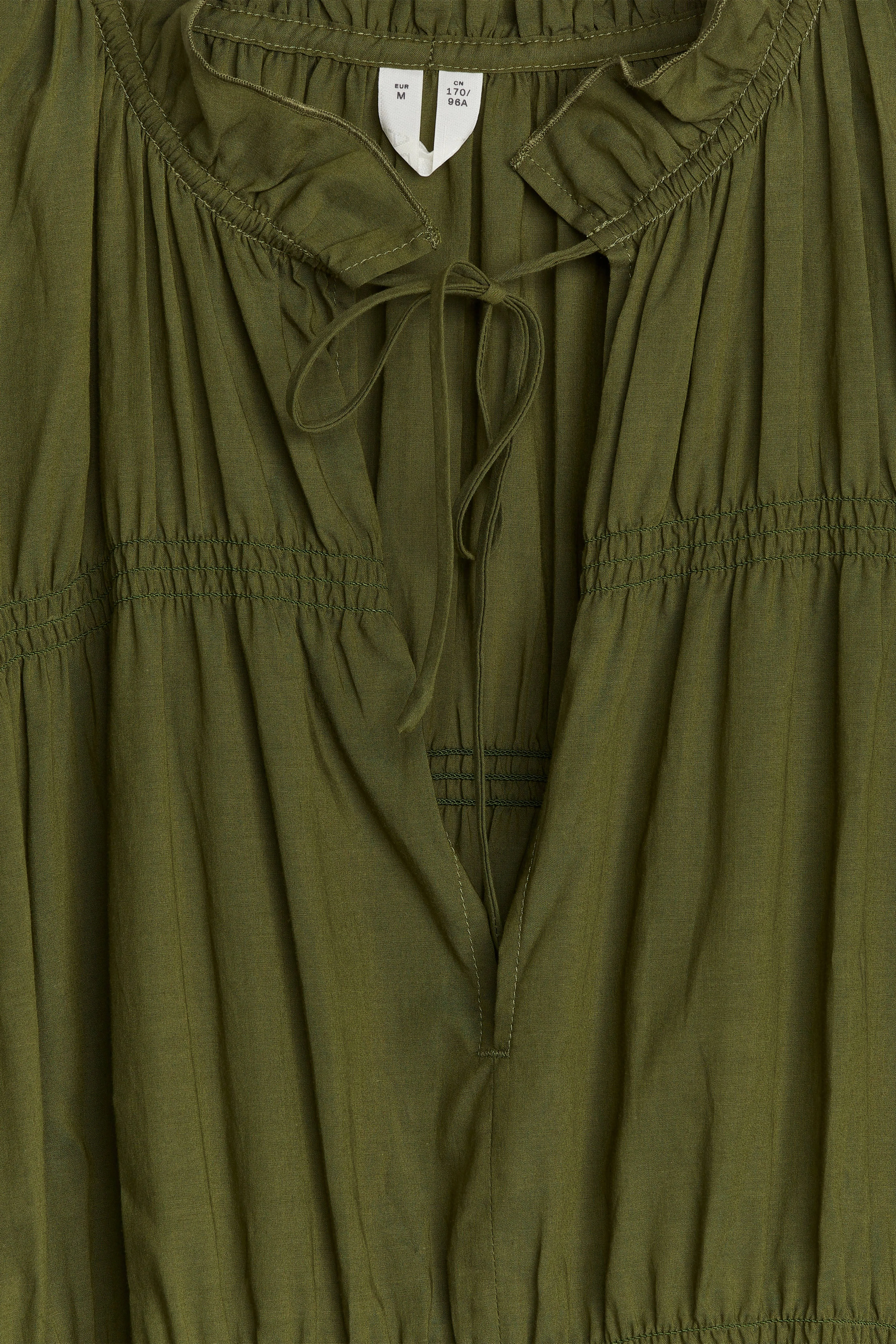 Smock Maxi Dress - Long sleeve - Long - Dark Green - Ladies | H&M GB