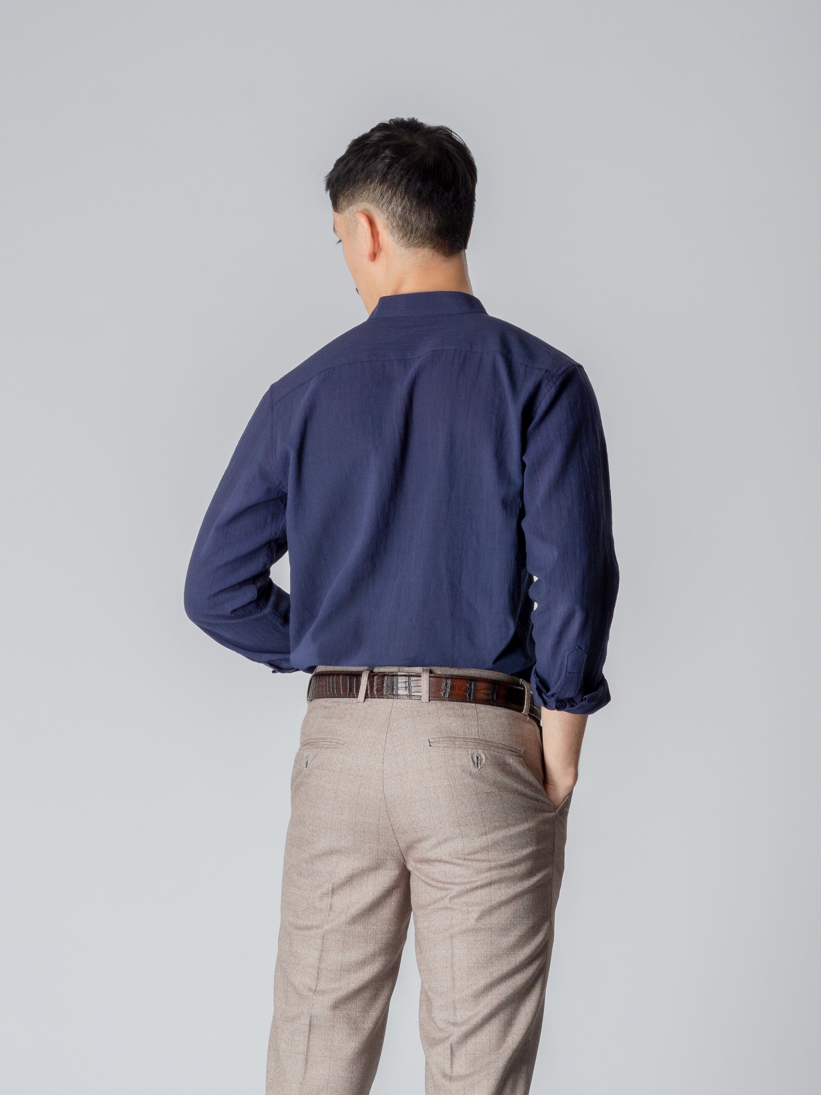 Stand Collar Shirt - Navy Blue