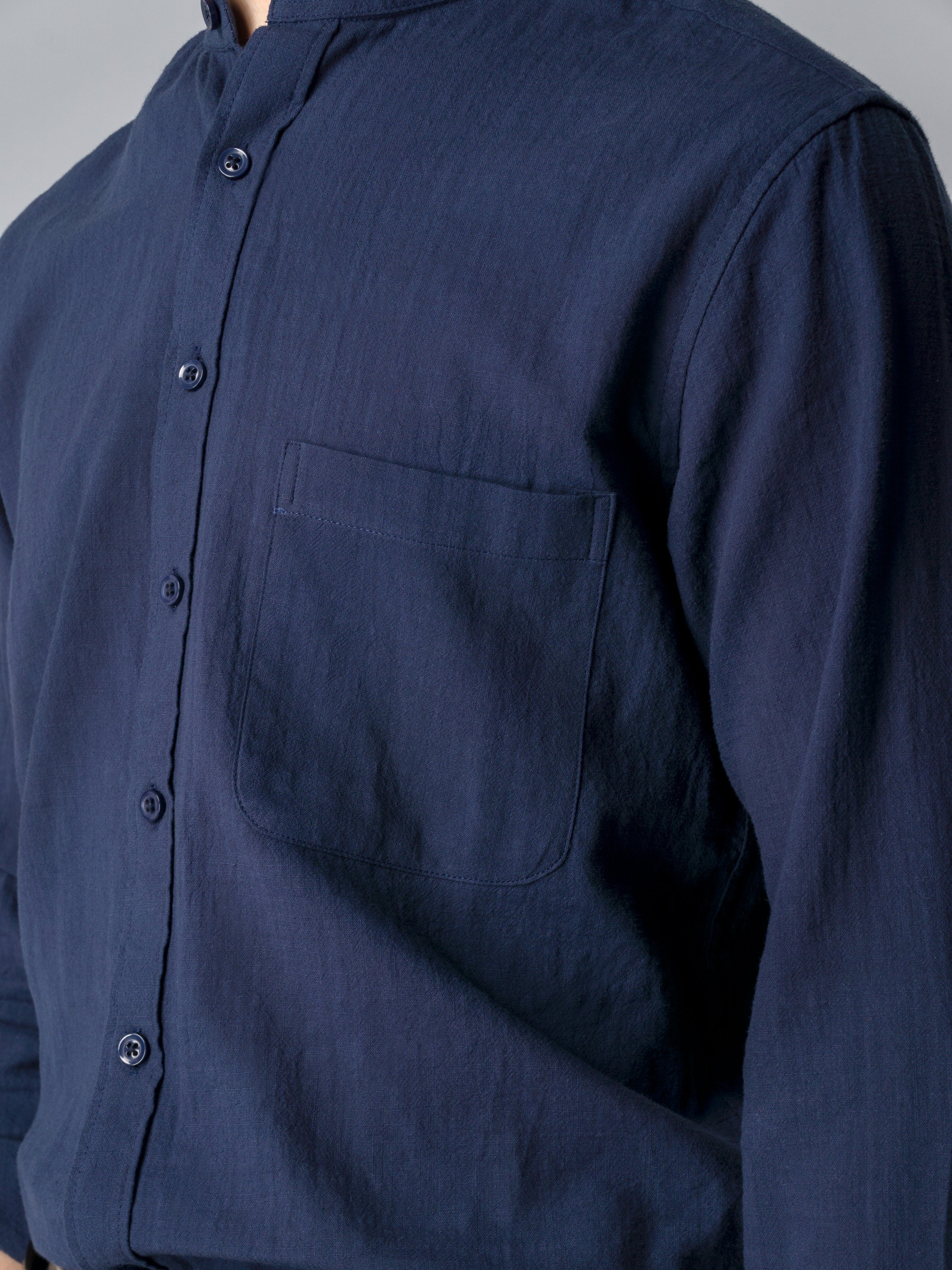 Stand Collar Shirt - Navy Blue