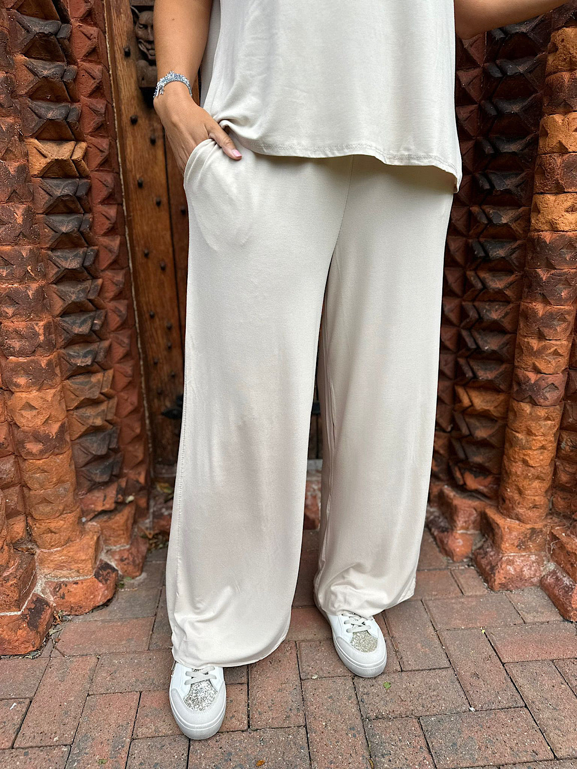 Stone Wide Leg Relaxed Trousers Tammy