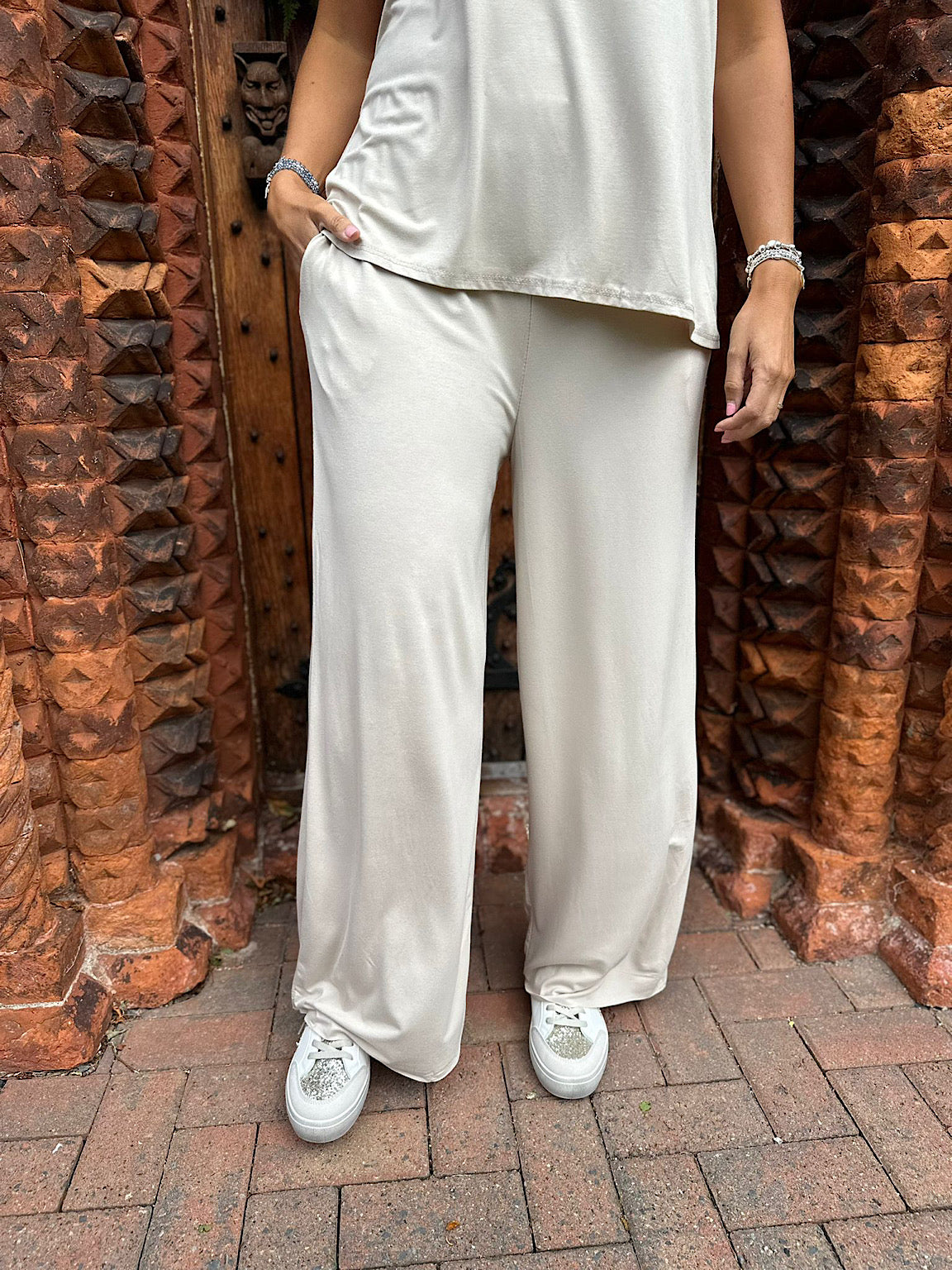 Stone Wide Leg Relaxed Trousers Tammy