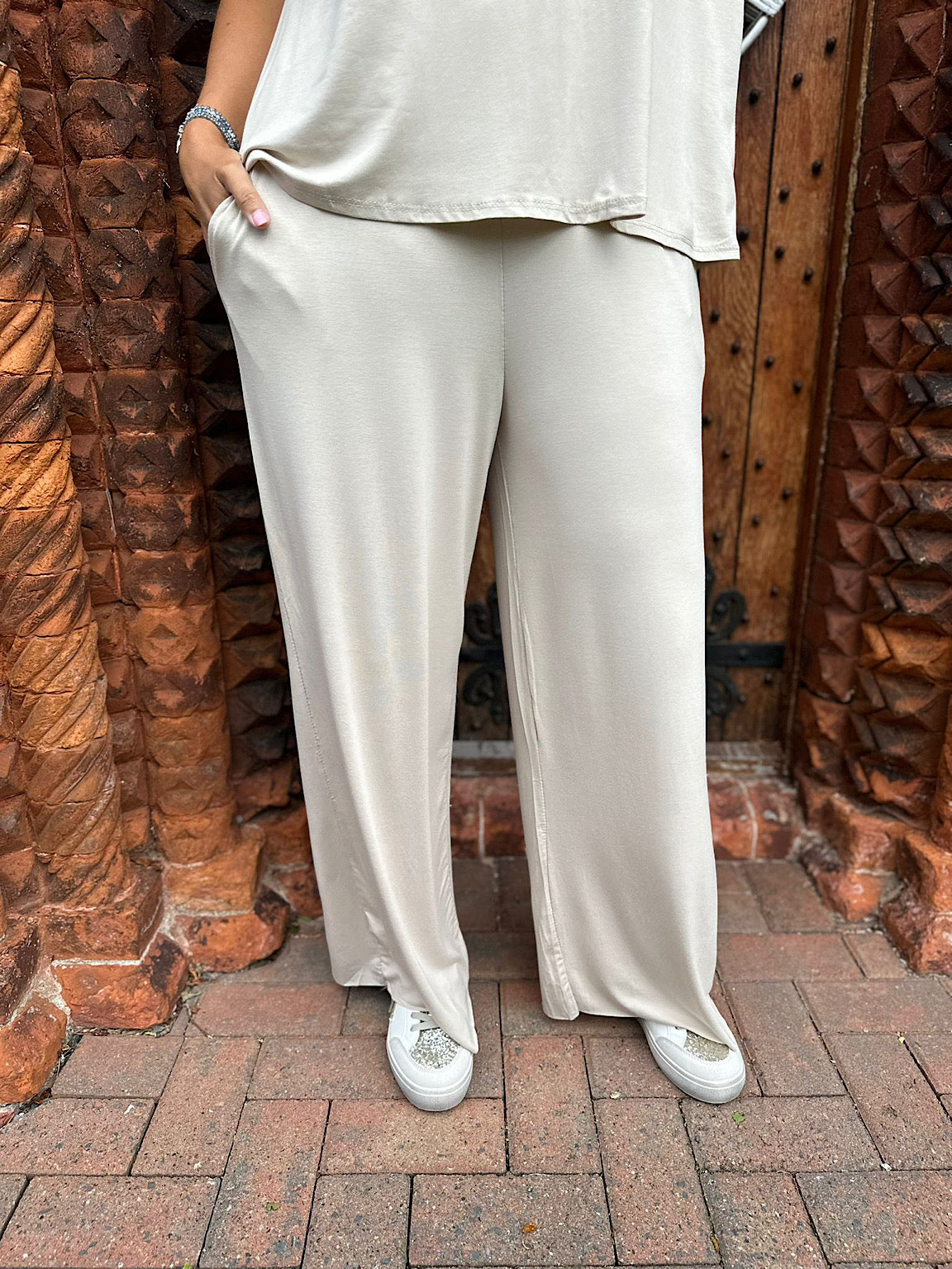 Stone Wide Leg Relaxed Trousers Tammy