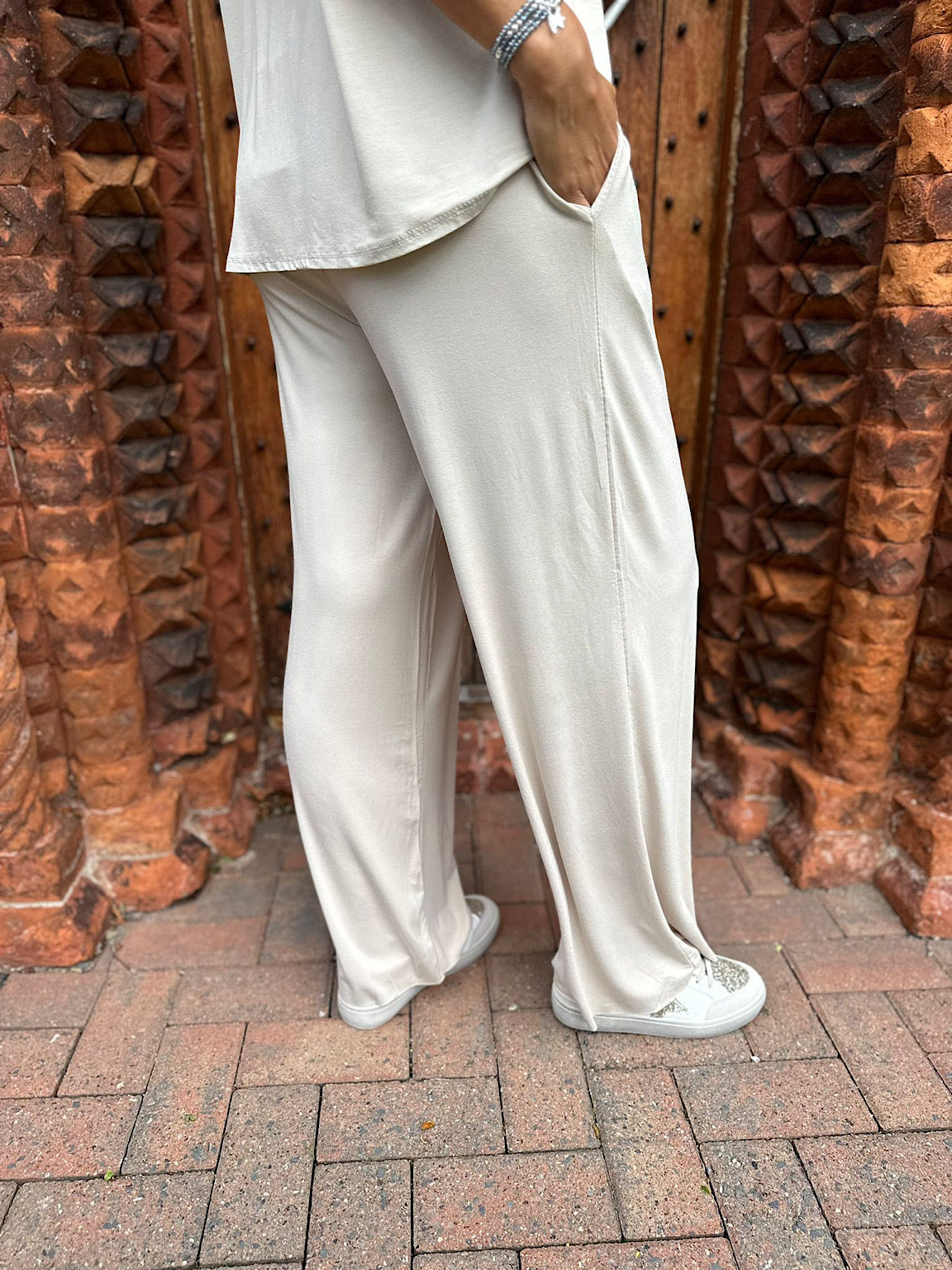 Stone Wide Leg Relaxed Trousers Tammy