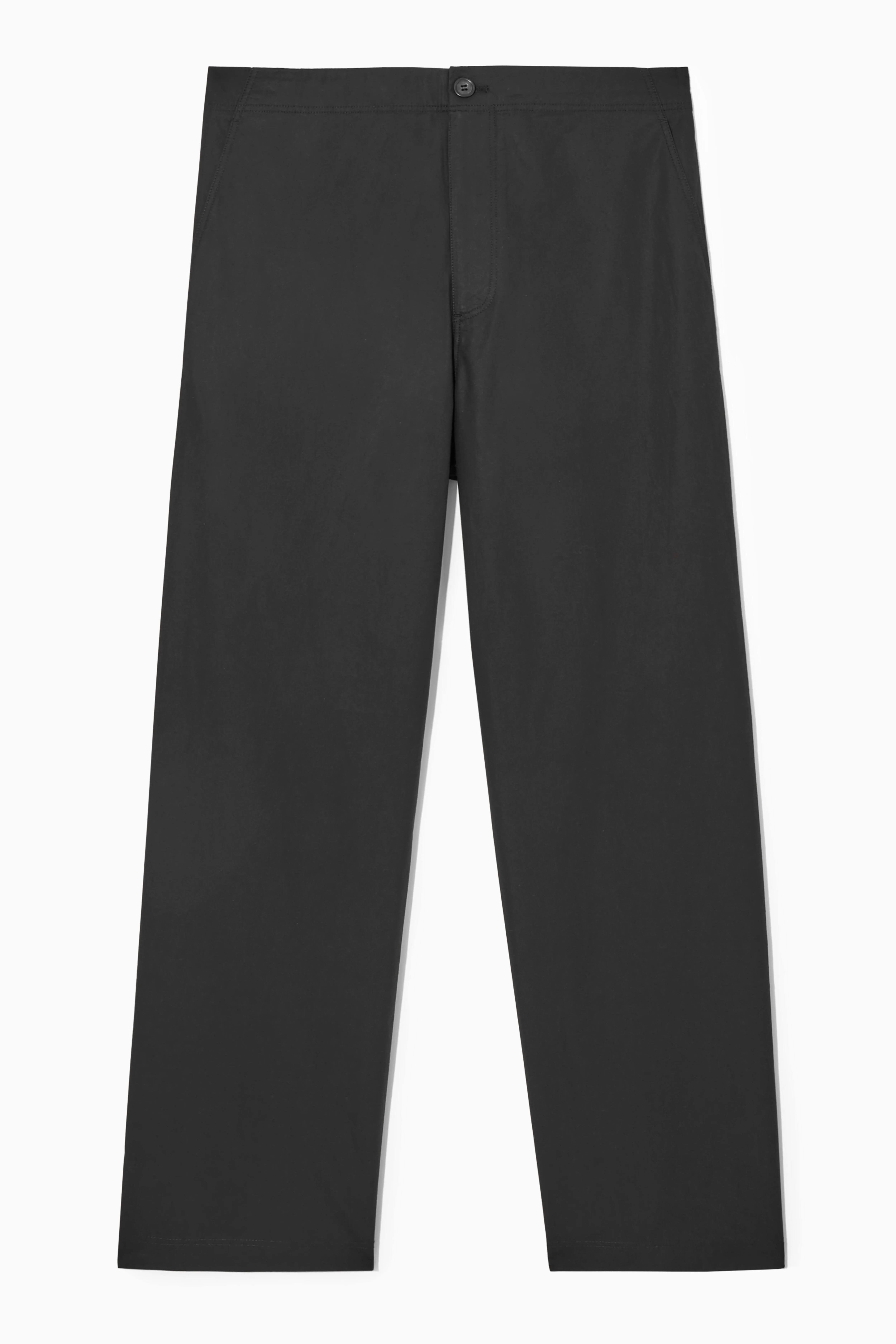 STRAIGHT-LEG POPLIN TROUSERS - Regular waist - Long - BLACK - Men | H&M GB