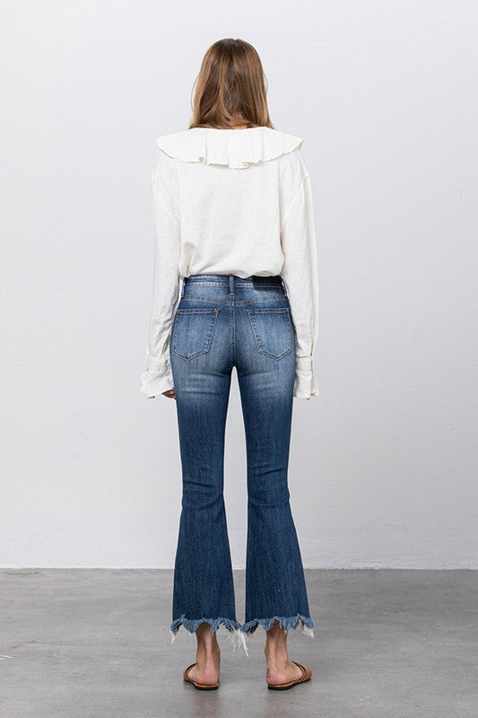 Stretch Mid Rise Crop Flare Jeans