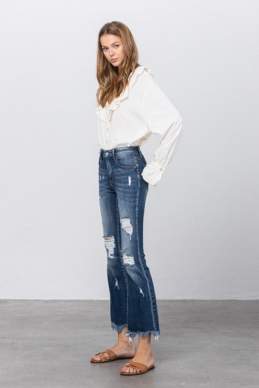 Stretch Mid Rise Crop Flare Jeans