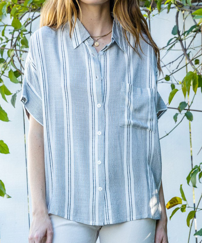 Striped Button Down Blouse - Ivory/Black