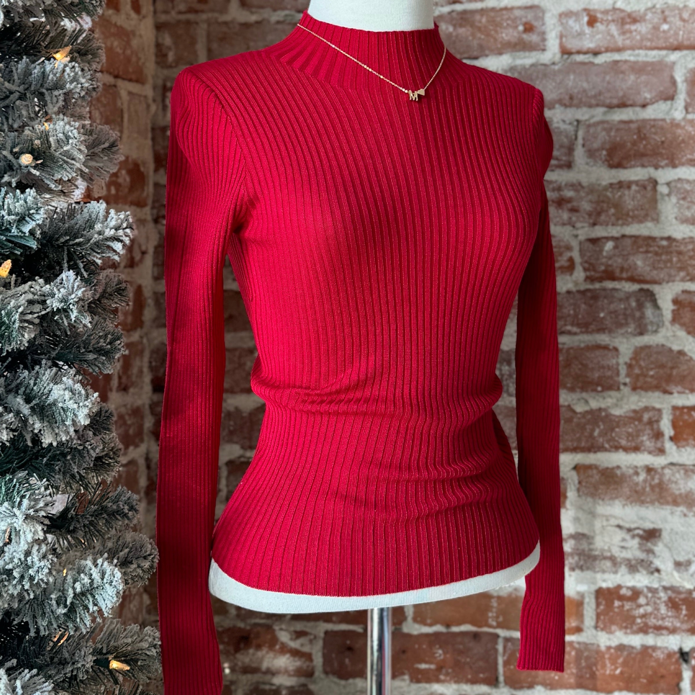 Stuck In Your Ways Ribbed Mock Neck Sweater Red