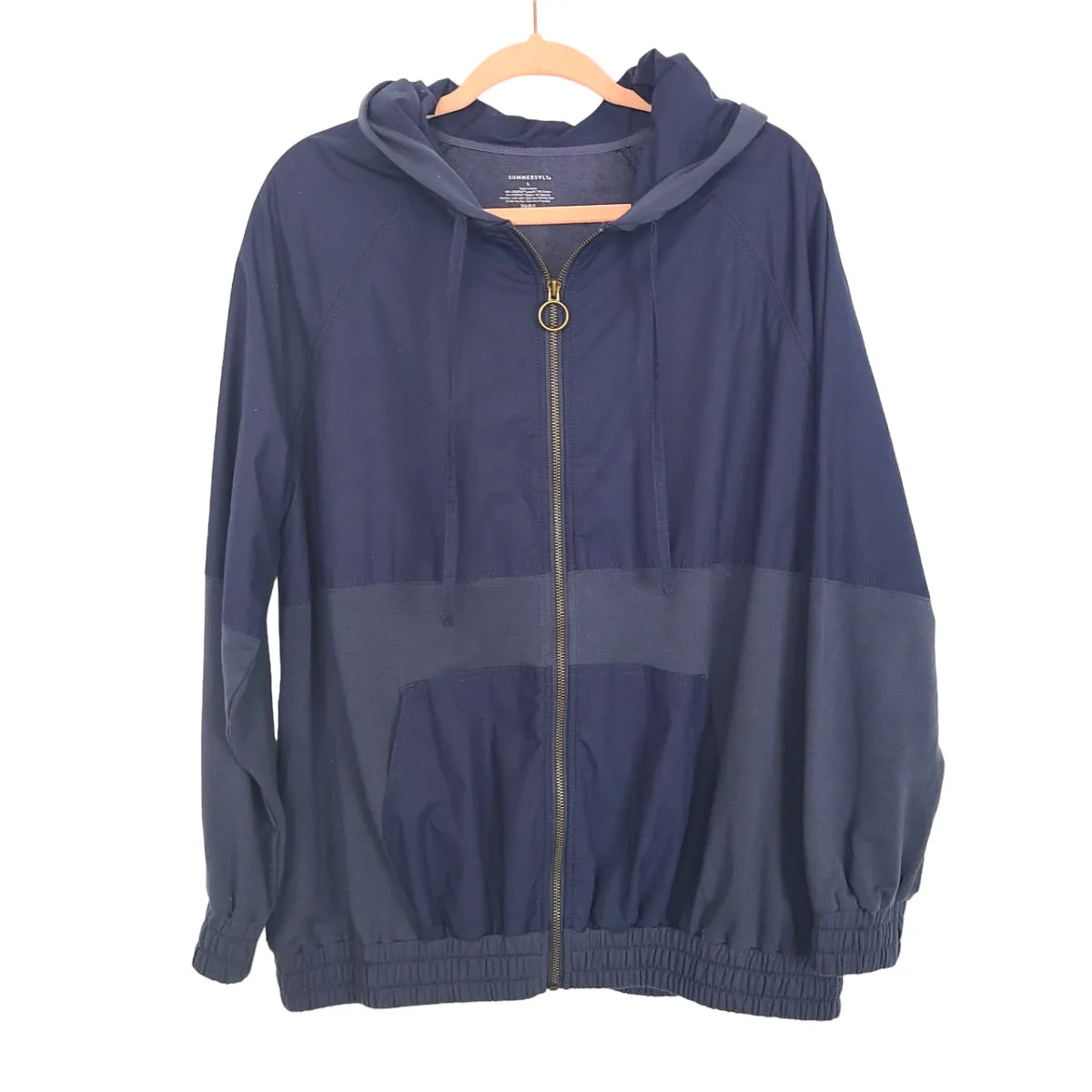 Summersalt Navy French Terry Hooded Windbreaker Jacket- Size L