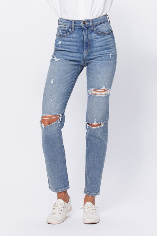 Super High Rise Distressed Ankle Mom Jean