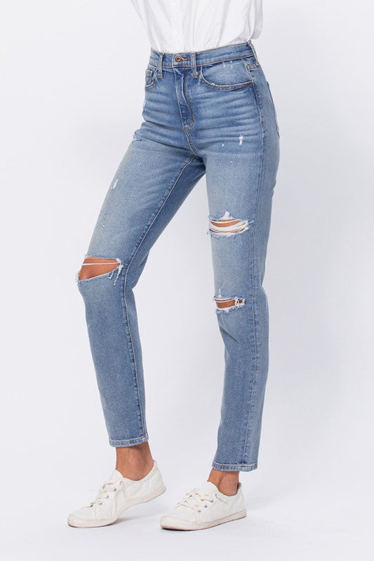 Super High Rise Distressed Ankle Mom Jean