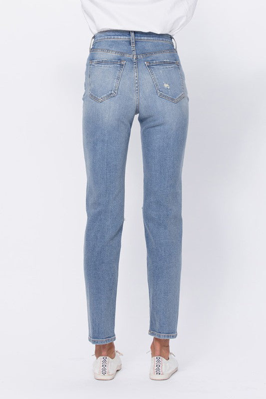 Super High Rise Distressed Ankle Mom Jean