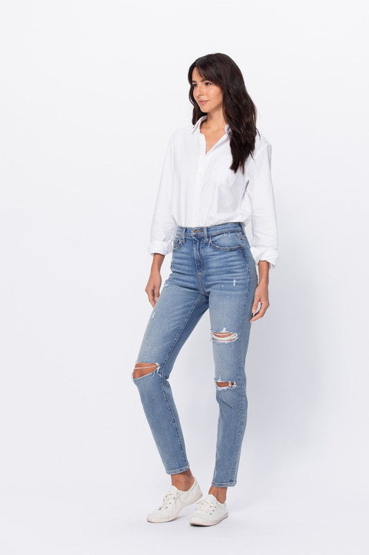 Super High Rise Distressed Ankle Mom Jean