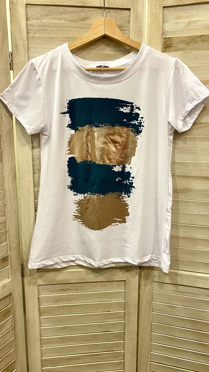 T-shirt con stampa effetto pennellata