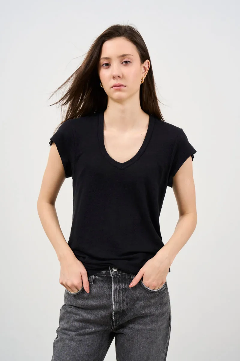 T-shirt donna in lino nera