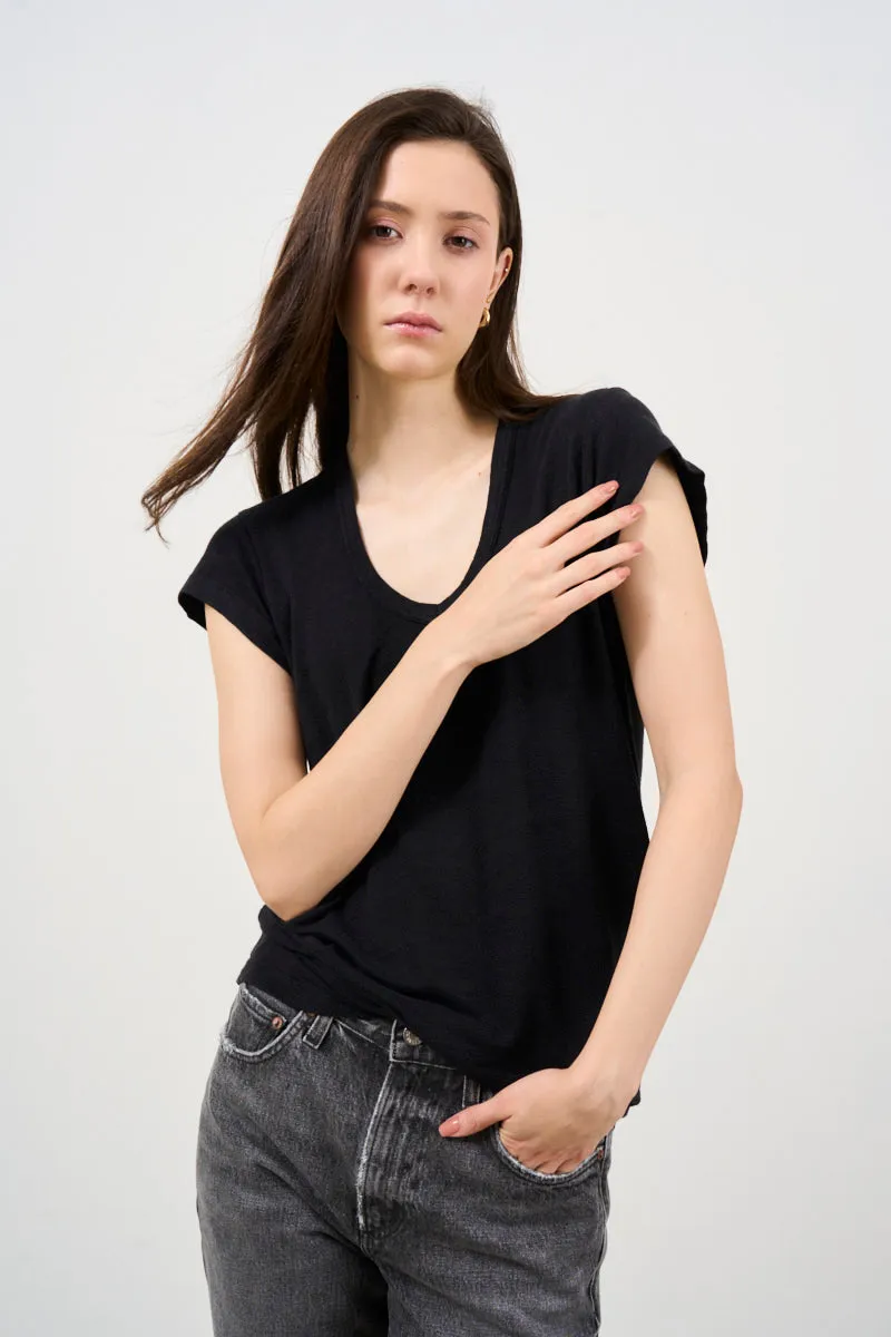 T-shirt donna in lino nera