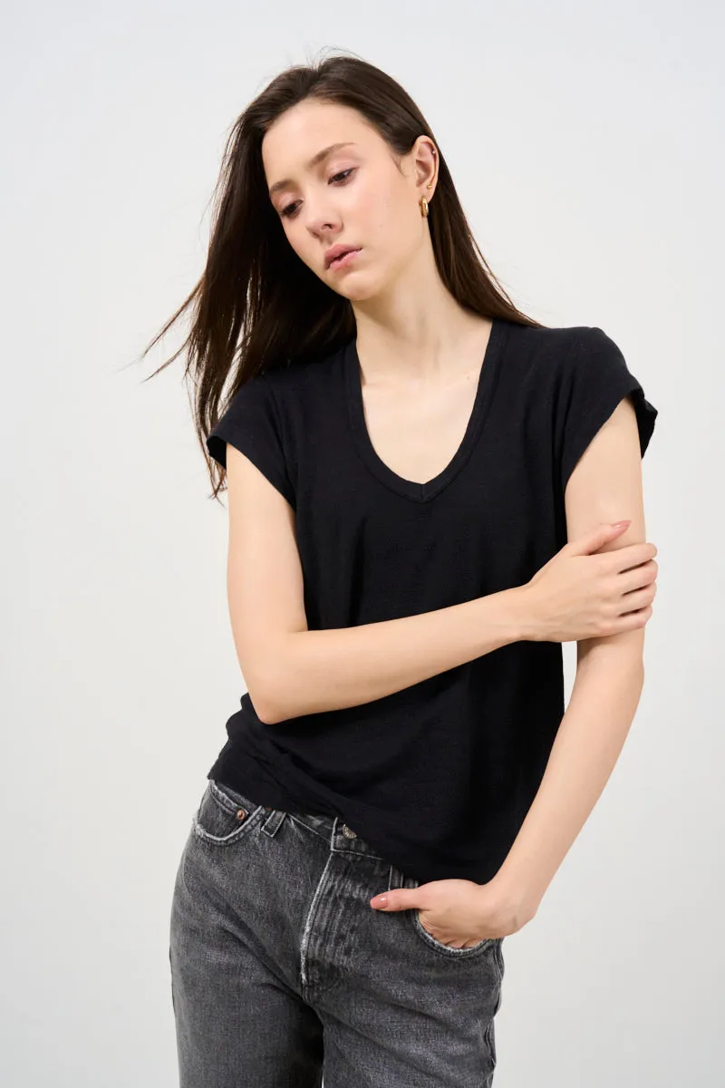 T-shirt donna in lino nera