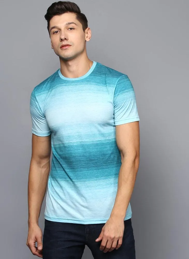 Turquoise Blue Ombre Crew Neck T-Shirt