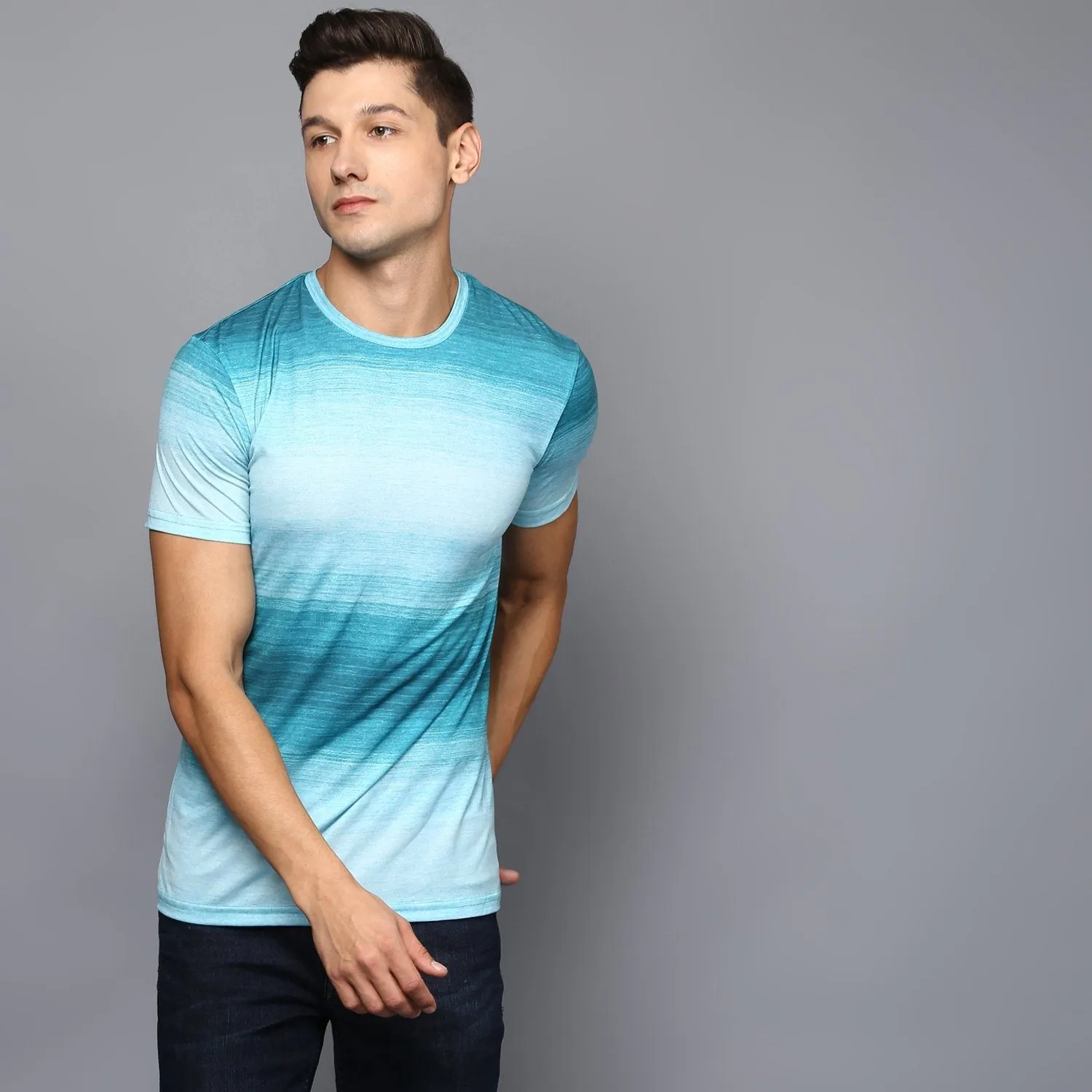 Turquoise Blue Ombre Crew Neck T-Shirt